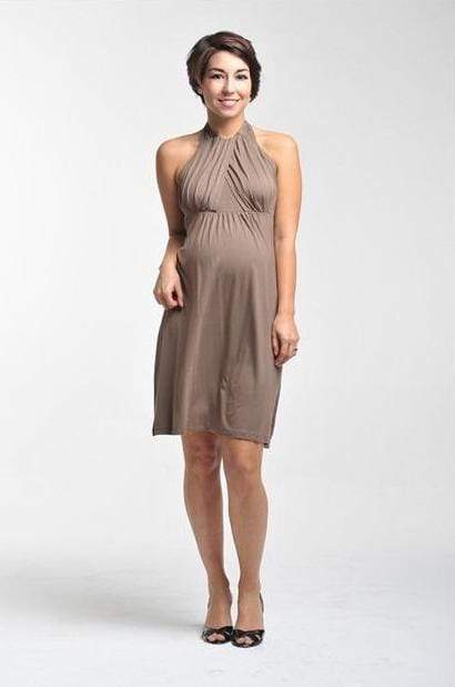 Spring Maternity's Winry Cross Halter Neck Nursing Dress Mocha Dresses