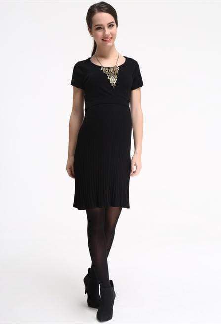 BOVE's Knit Short Sleeved Rib Collar Dress Dresses