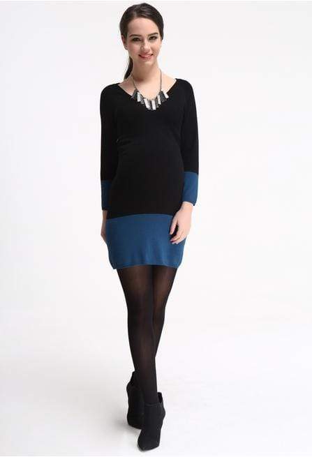 Spring Maternity's Shirley Contrast Stripes Dress Black Dresses