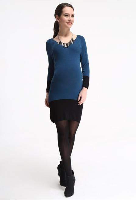 Spring Maternity's Shirley Contrast Stripes Dress Teal Dresses