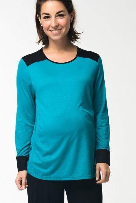 Maggie Contrast Maternity Top Teal Maternity Tops Maternity Wear Tops Spring Maternity
