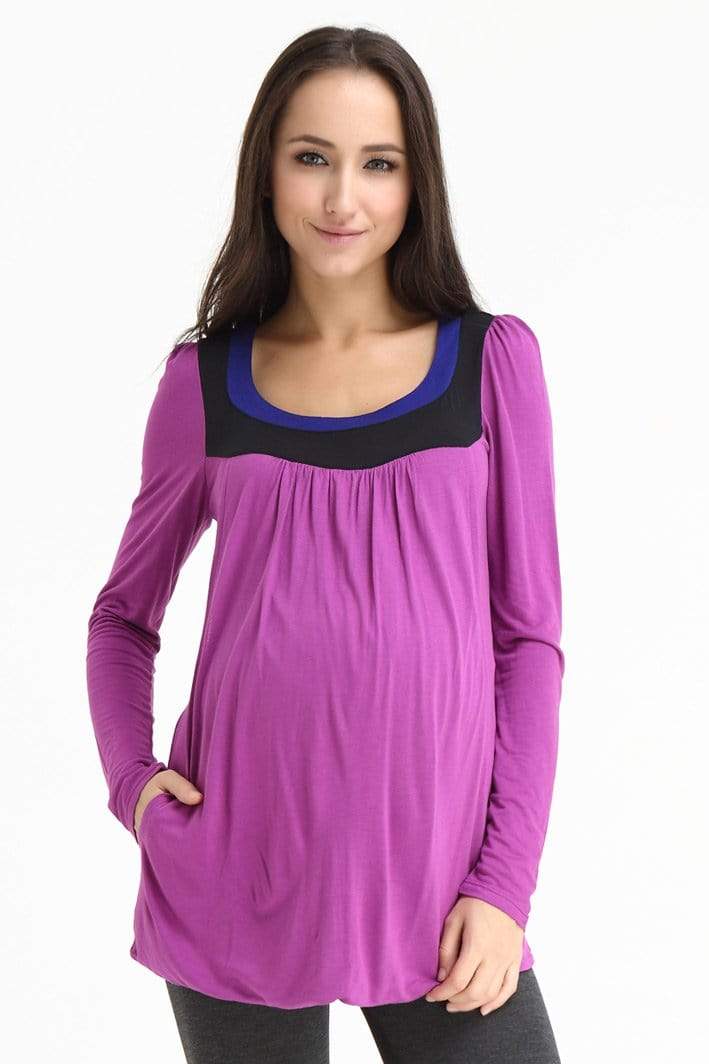 Elena Contrast Neck Maternity Top Plum Maternity Tops Maternity Wear Tops Spring Maternity
