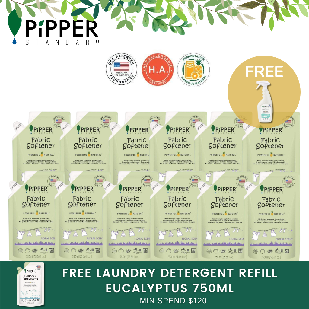 Pipper Standard Fabric Softener Floral Refill Pack 750ml [12 Packs] + FREE Multi Purpose 500ml