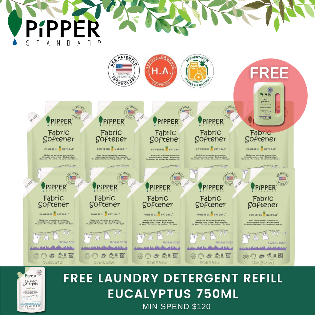 Pipper Standard Fabric Softener Floral Refill Pack 750ml [10 Packs] + FREE Fabric Softener Floral 900ml