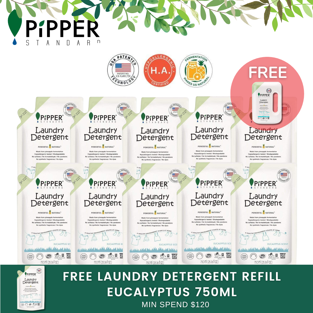 Pipper Standard Laundry Detergent Refill Pack 750ml [10 Packs] + FREE Laundry Detergent 900ml