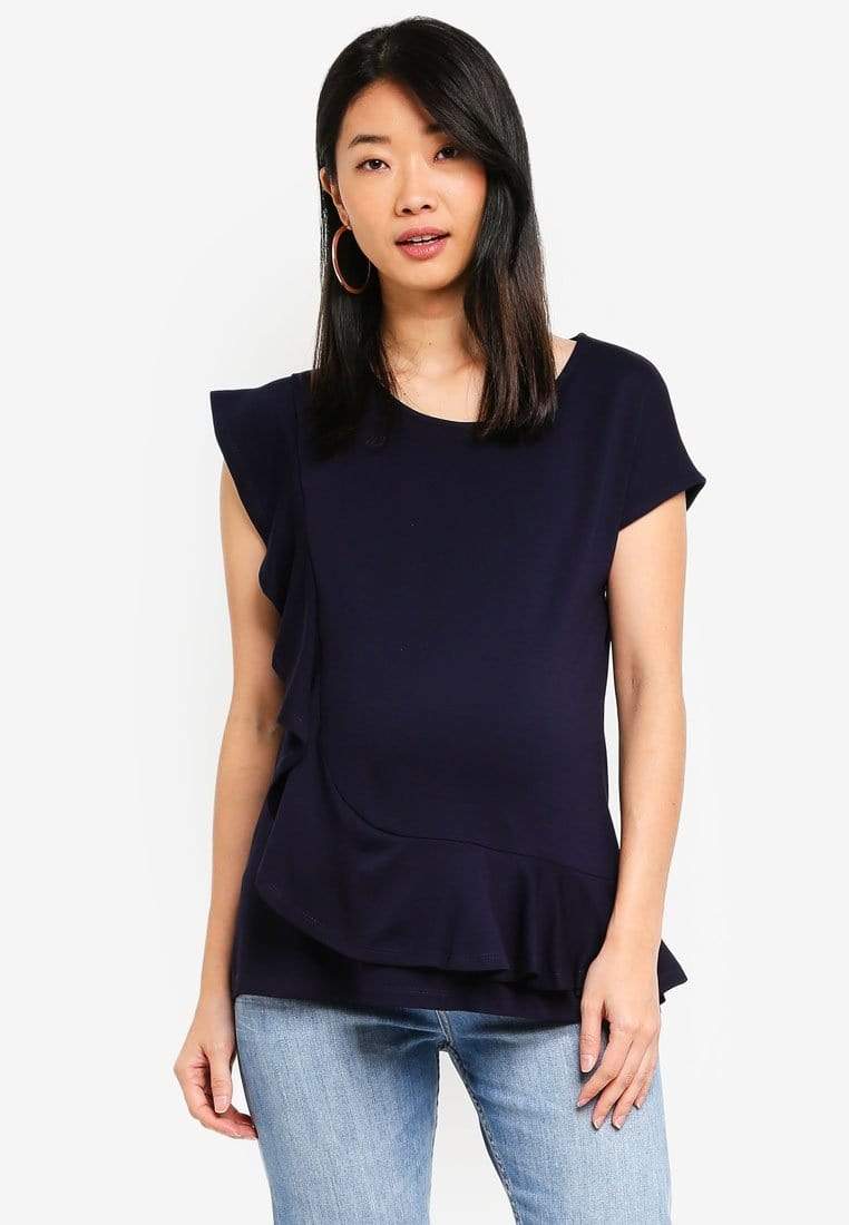 Cap Sleeves Cosette Frill Nursing Top Navy Nursing Tops Spring Maternity Maternity Wear Tops