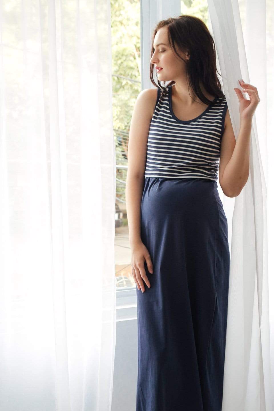 Alyssa Maxi Navy Sleeveless Nursing Dress Nursing Top Maternity Wear