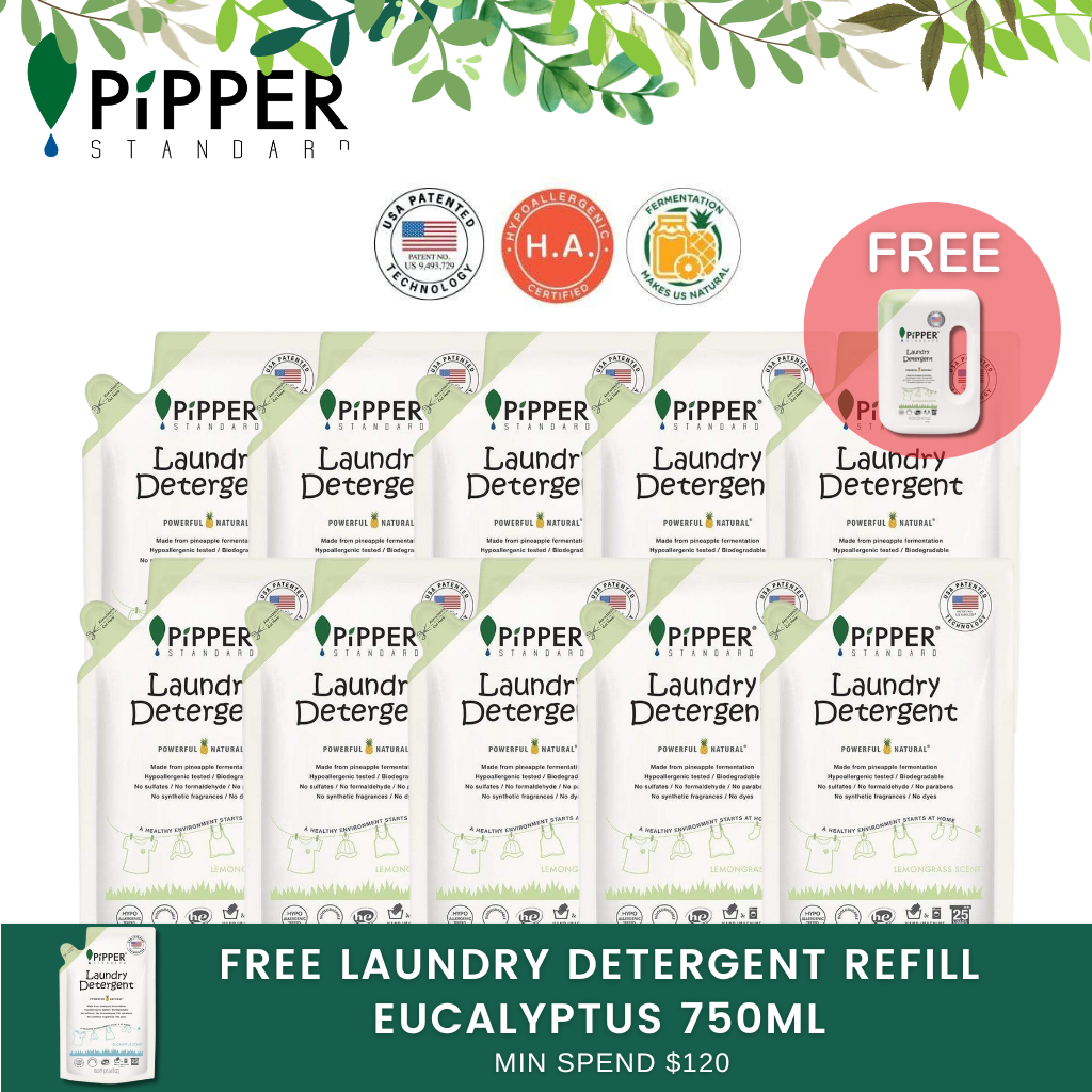 Pipper Standard Laundry Detergent Refill Pack 750ml [10 Packs] + FREE Laundry Detergent 900ml