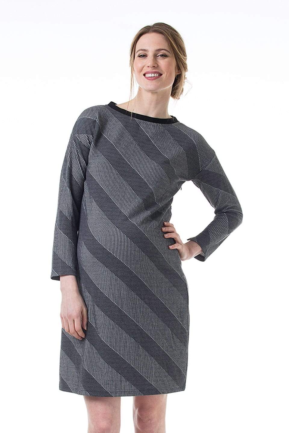 Spring Maternity's Colette Bateau Neck Maternity Dress Grey Dresses