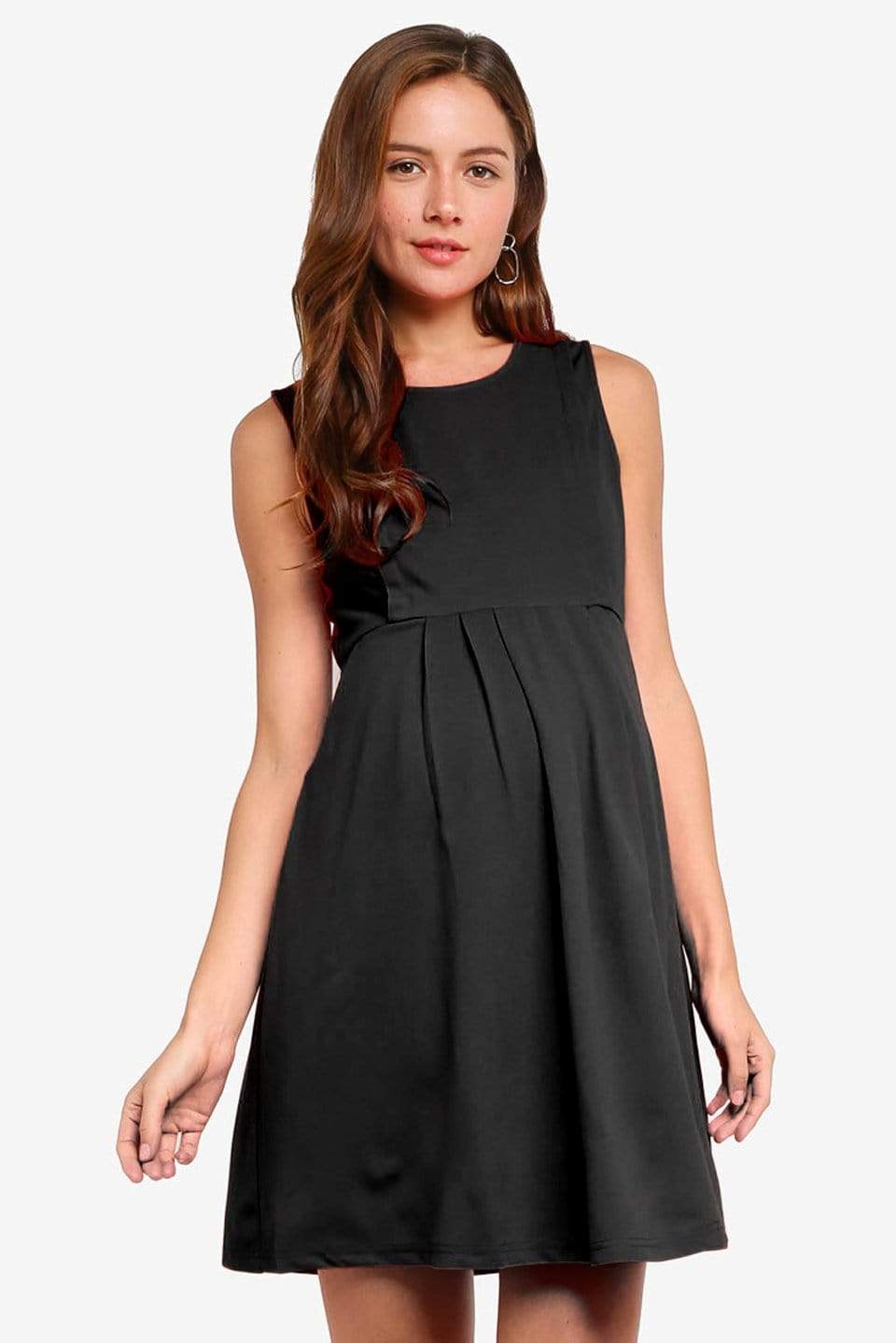 Spring Maternity's Colleen Pleat Black Sleeveless Dress Dresses