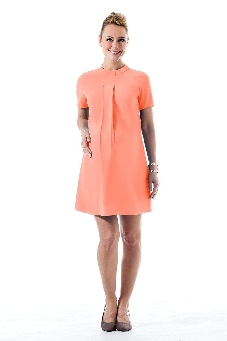 Carla High Neck Short Sleeve Nursing Dress Peach
