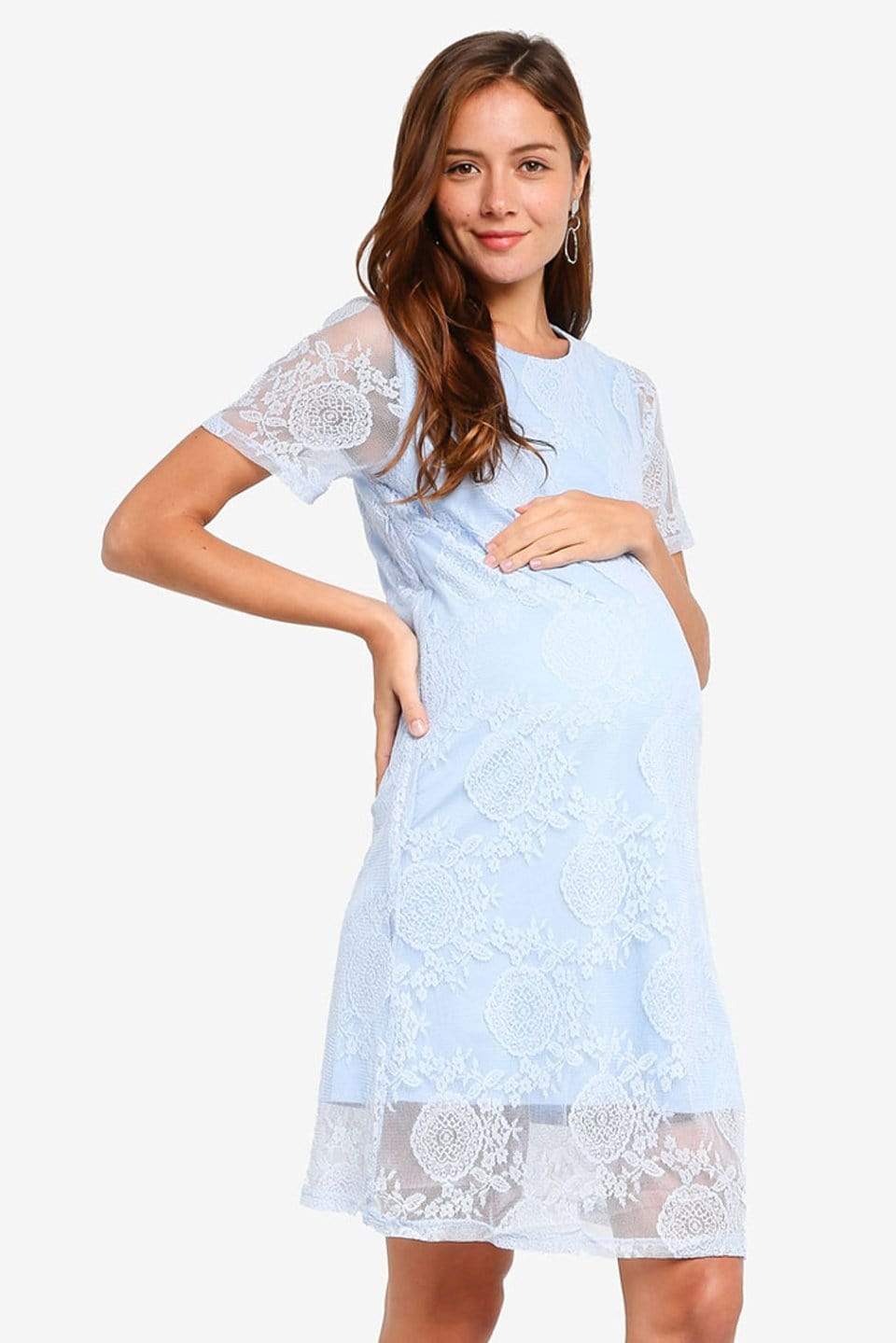 Catriona Full Lace Short Sleeve Nursing Dress Periwinkle