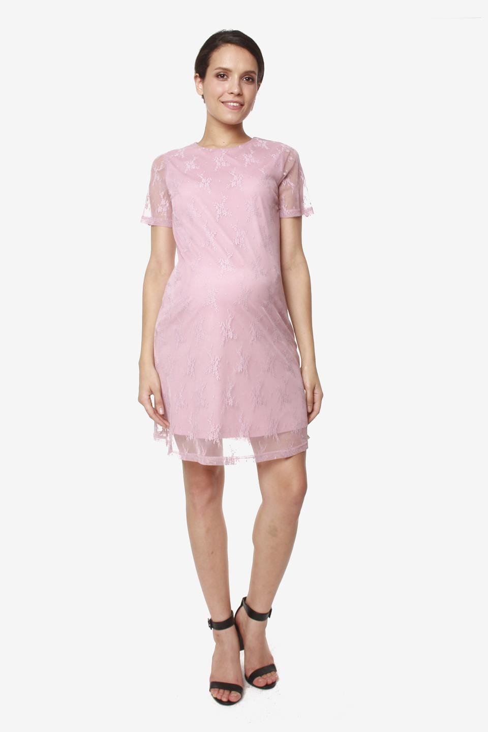Catriona Full Lace Short Sleeve Nursing Dress Dusty Pink