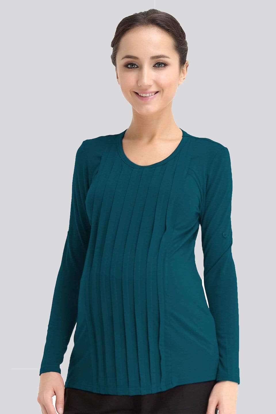 Long Sleeved Venus Pleats Row Top Teal Maternity Tops Maternity Wear Tops Spring Maternity