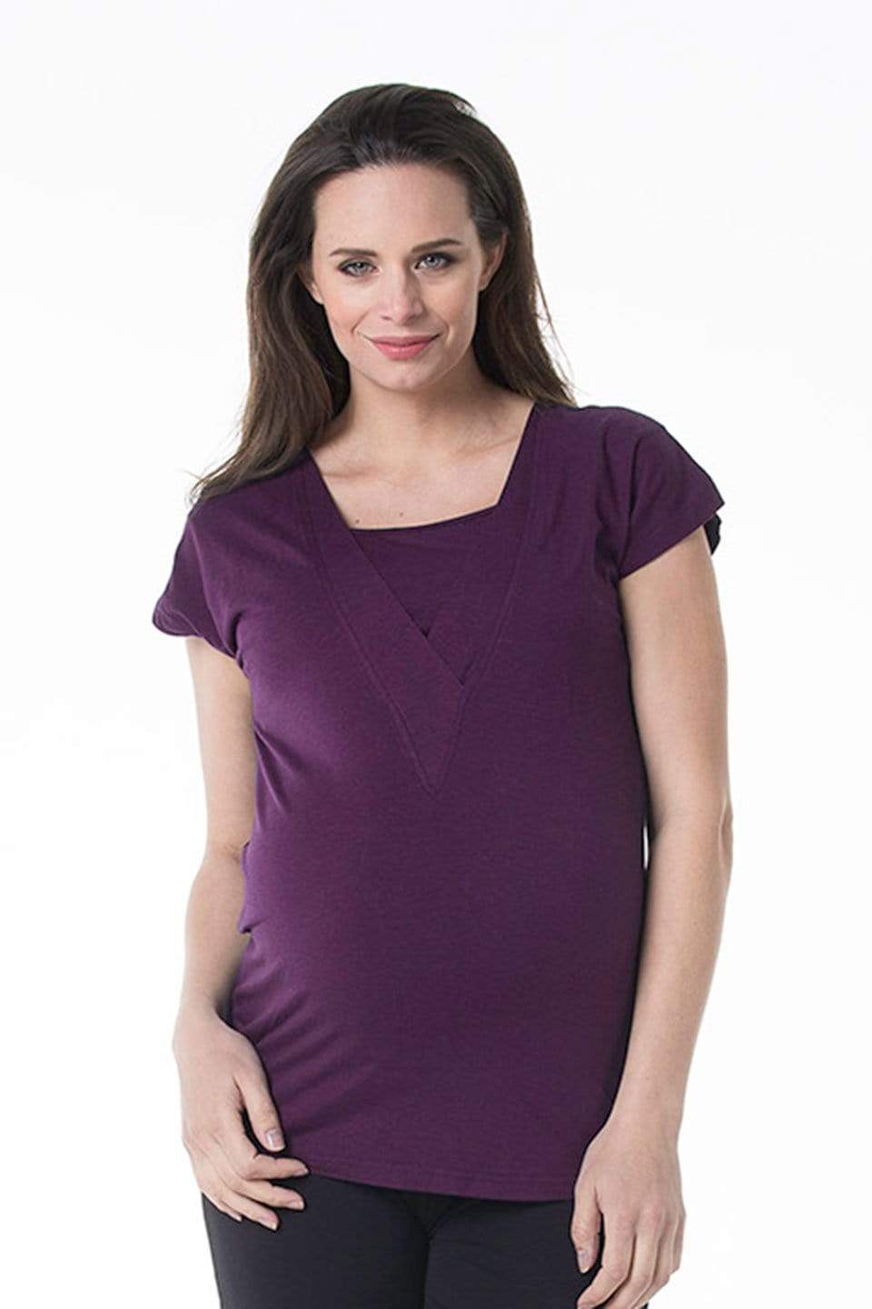 Beryl V-Neck Top Eggplant Nursing Tops Spring Maternity Maternity Wear Tops