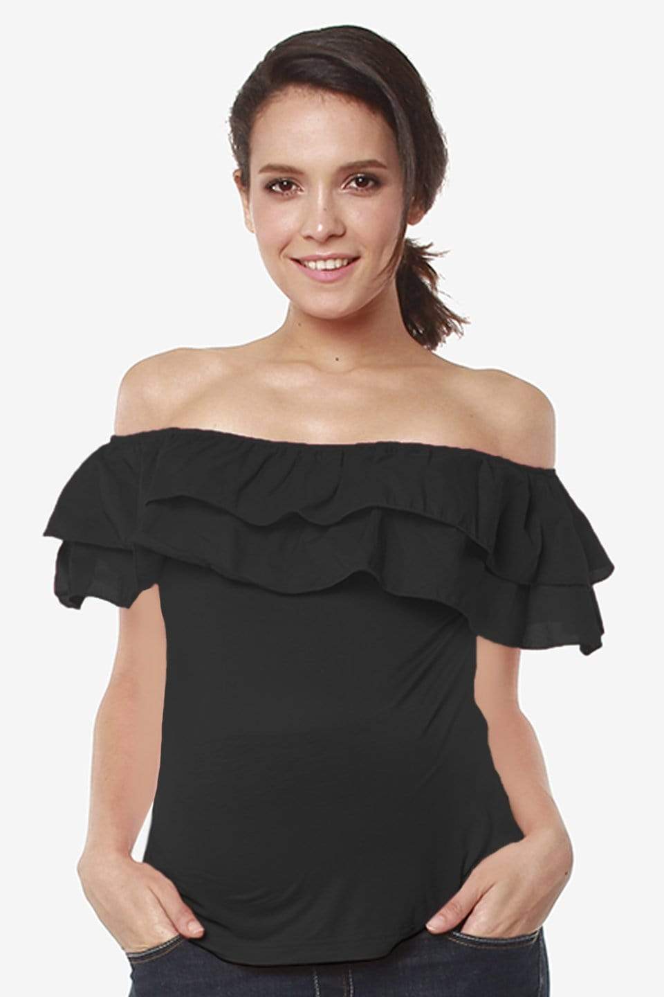 Off Shoulder Cacey Nursing Top Black Maternity Tops Maternity Wear Tops Spring Maternity