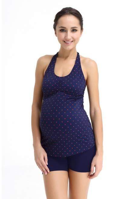 Spring Maternity Noir Halter Maternity Swimwear Navy Stripes W Red Dots